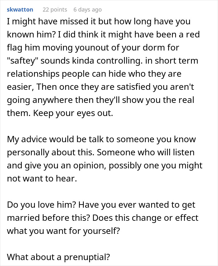Text discussing a sugar daddy's marriage proposal, advice, and personal reflection on love and prenups. Text discussing a sugar daddy's marriage proposal, advice, and personal reflection on love and prenups.