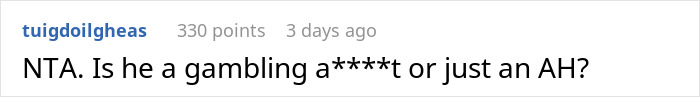 Reddit comment questioning if a husband is neglectful due to gambling. Reddit comment questioning if a husband is neglectful due to gambling.