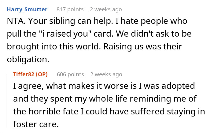 Text exchange about refusing care for a cruel father, discussing obligations and experiences with adoption. Text exchange about refusing care for a cruel father, discussing obligations and experiences with adoption.
