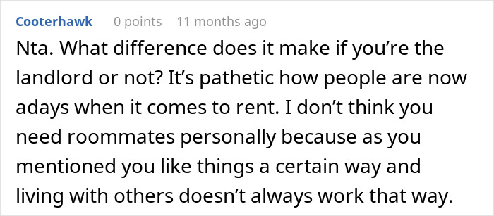 Text response discussing living with roommates and rent issues related to being a landlord. Text response discussing living with roommates and rent issues related to being a landlord.