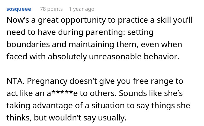 Reddit comment about setting boundaries with unreasonable behavior during pregnancy. Reddit comment about setting boundaries with unreasonable behavior during pregnancy.