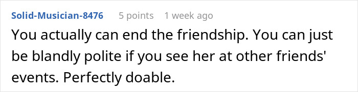 Online comment about ending a friendship over birthday plans and diet preferences. Online comment about ending a friendship over birthday plans and diet preferences.