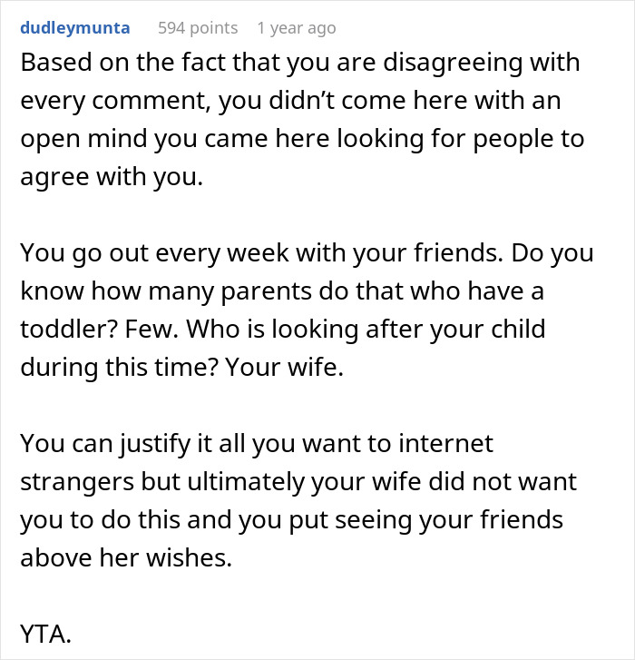 Man Refuses To Watch Daughter On Wife’s Night Out: “A Form Of Punishment” Man Refuses To Watch Daughter On Wife’s Night Out: “A Form Of Punishment”