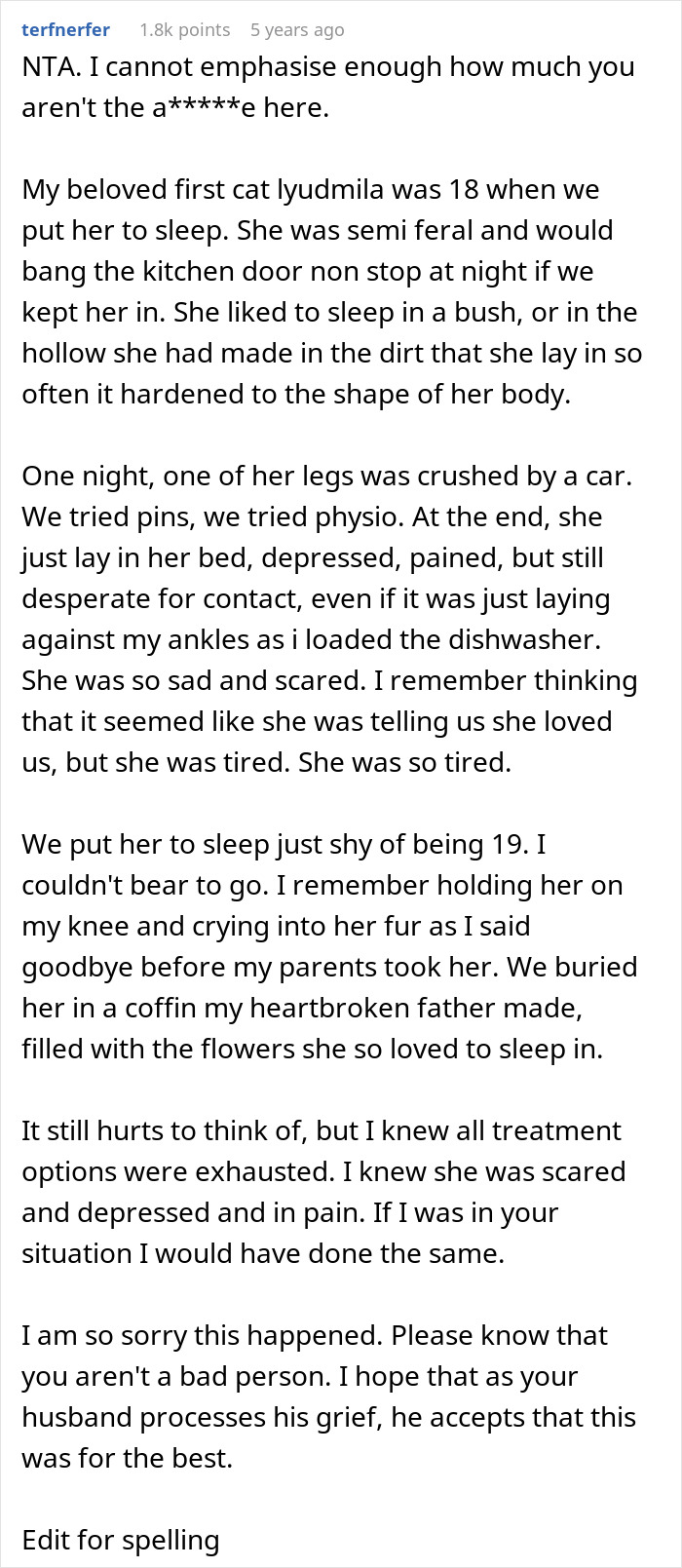 Emotional story about relieving a dying pet's suffering despite hope for recovery. Emotional story about relieving a dying pet's suffering despite hope for recovery.