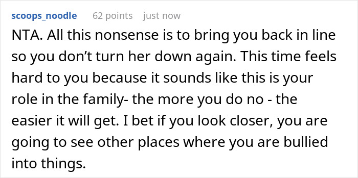Comment discussing being pressured to babysit sister’s kids after work and managing dinner responsibilities. Comment discussing being pressured to babysit sister’s kids after work and managing dinner responsibilities.