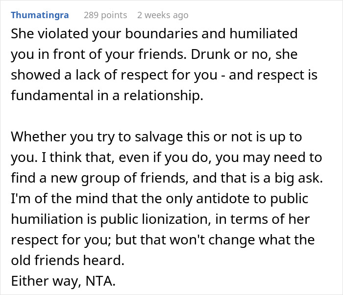 Comment discussing divorce consideration after public embarrassment by wife. Comment discussing divorce consideration after public embarrassment by wife.