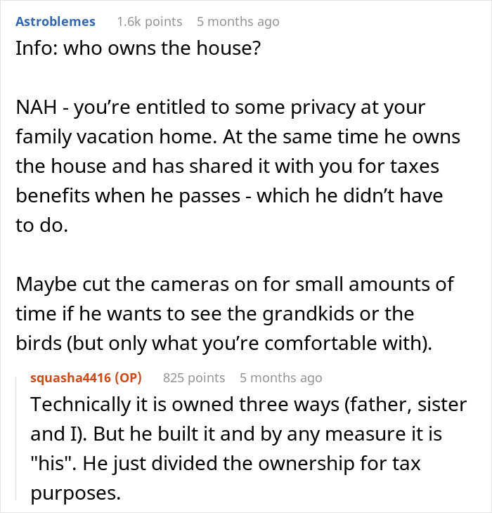 Discussion about turning off security cameras at a shared vacation house for privacy concerns. Discussion about turning off security cameras at a shared vacation house for privacy concerns.