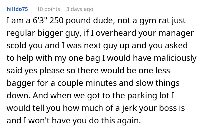 Comment discussing grocery store employee policy compliance. Comment discussing grocery store employee policy compliance.