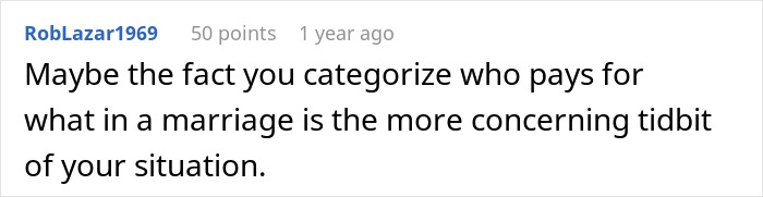 Comment questioning financial roles in marriage concerning novel investment. Comment questioning financial roles in marriage concerning novel investment.