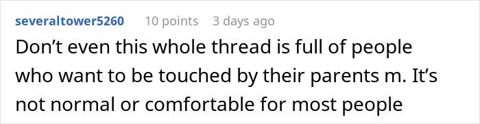 Comment on teen boy wanting to snuggle with dad, mentioning parental affection and discomfort. Comment on teen boy wanting to snuggle with dad, mentioning parental affection and discomfort.