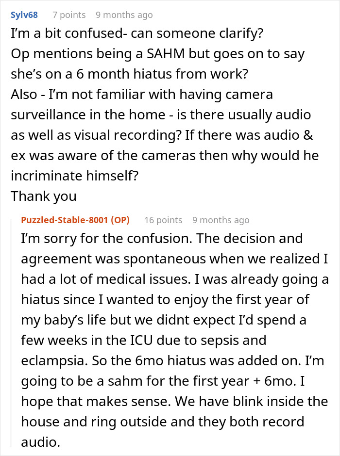 Text exchange about SAHM, work hiatus, and surveillance in context of partner plotting against fiancée. Text exchange about SAHM, work hiatus, and surveillance in context of partner plotting against fiancée.