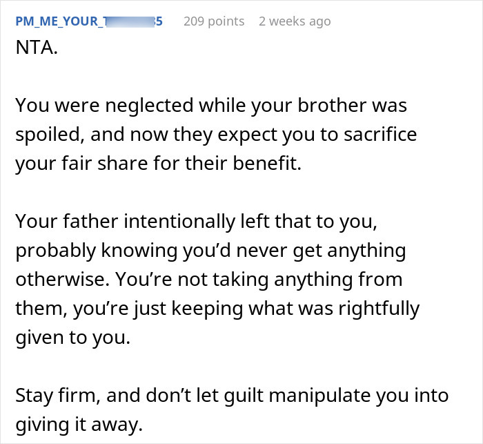 Reddit comment advising on fairness in keeping money from a parents' apartment share. Reddit comment advising on fairness in keeping money from a parents' apartment share.