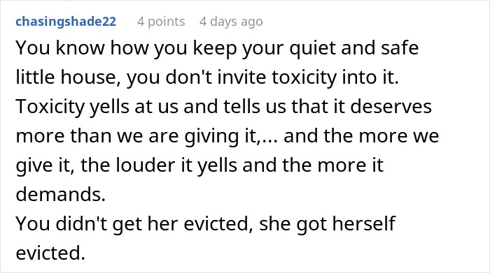 Text response discusses evicting toxicity, emphasizing self-responsibility and personal space; related to family conflict dynamics. Text response discusses evicting toxicity, emphasizing self-responsibility and personal space; related to family conflict dynamics.