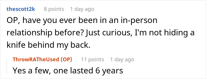 Screenshot of a conversation about an in-person relationship with a long-distance girlfriend. Screenshot of a conversation about an in-person relationship with a long-distance girlfriend.