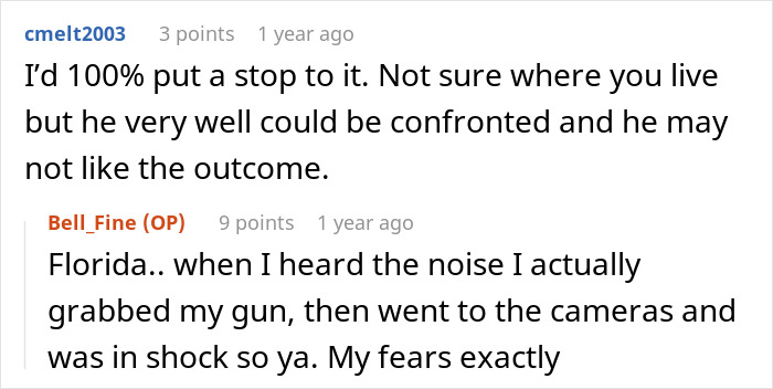 Reddit comments discussing a dad catching teen son creeping around neighbor's yard at night with wife defending him. Reddit comments discussing a dad catching teen son creeping around neighbor's yard at night with wife defending him.