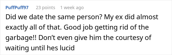 Comment from PuffPuff97 about a breakup after finding messages on a partner's phone in the ER. Comment from PuffPuff97 about a breakup after finding messages on a partner's phone in the ER.