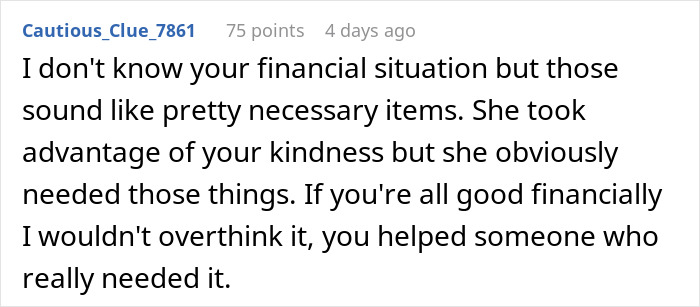 Comment discussing a good deed and helping someone in need. Comment discussing a good deed and helping someone in need.