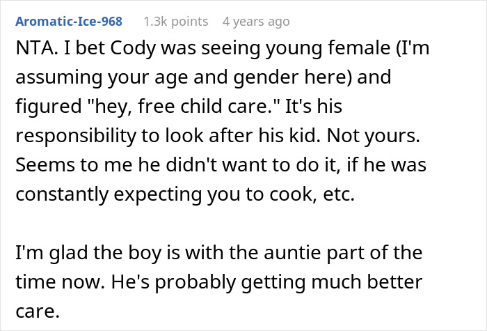 Comment discussing housemate's responsibility for child care, with a user supporting complaint to landlord. Comment discussing housemate's responsibility for child care, with a user supporting complaint to landlord.