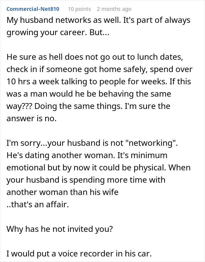 Text conversation about a wife learning the truth after husband’s late-night drinks with coworker, suspecting an affair. Text conversation about a wife learning the truth after husband’s late-night drinks with coworker, suspecting an affair.