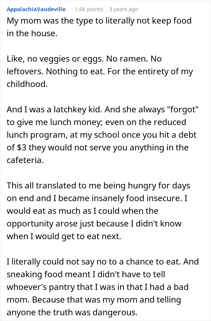 Text describing food insecurity and the impact of unreliable meal access during childhood. Text describing food insecurity and the impact of unreliable meal access during childhood.
