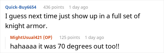 Comment thread discussing a teen's tank top in a babysitting scenario.