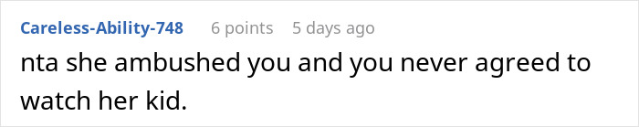 Reddit comment discussing assumptions about babysitting between moms after past play dates. Reddit comment discussing assumptions about babysitting between moms after past play dates.