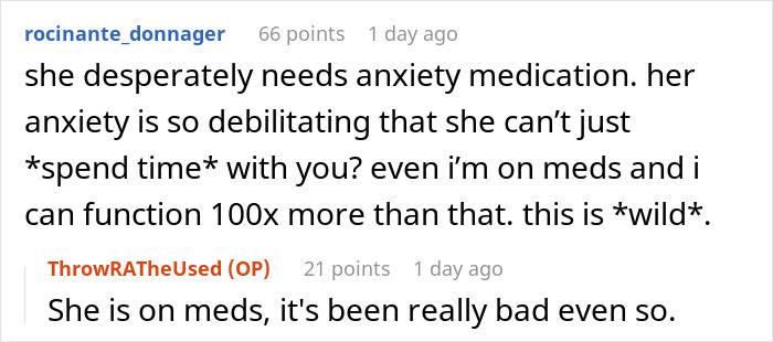 Reddit conversation about anxiety medication affecting time spent with a long-distance girlfriend. Reddit conversation about anxiety medication affecting time spent with a long-distance girlfriend.