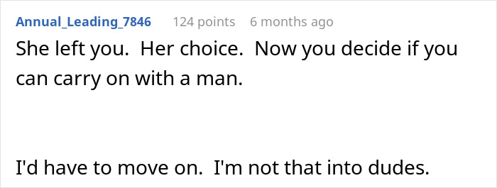 Text conversation showing a person discussing their feelings after their wife came out as trans.