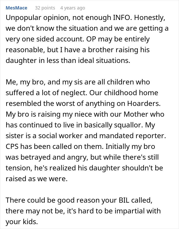 Reddit comment discussing family neglect and CPS involvement with brother-in-law. Reddit comment discussing family neglect and CPS involvement with brother-in-law.
