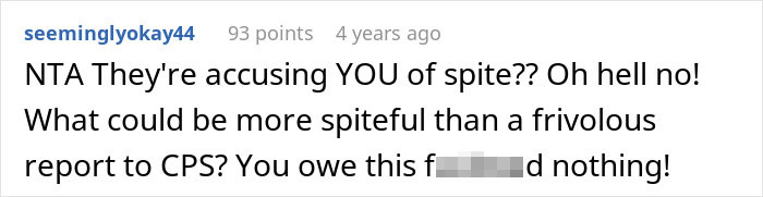 Comment text discussing spite and CPS accusations on social media. Comment text discussing spite and CPS accusations on social media.