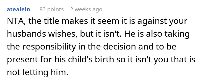 Reddit comment discussing husband's decision to skip sister's wedding near wife's due date. Reddit comment discussing husband's decision to skip sister's wedding near wife's due date.