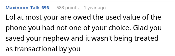 Comment about uncle saving nephew from drowning, highlighting the negligent dad’s lack of responsibility.