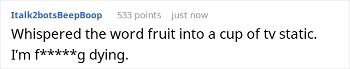 Text post humorously describes faked-liking-sparkling-water as "whispered fruit into TV static. Text post humorously describes faked-liking-sparkling-water as "whispered fruit into TV static.