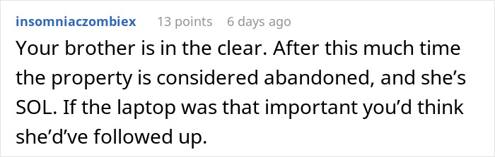 Comment about a laptop considered abandoned and sold after 9 months. Comment about a laptop considered abandoned and sold after 9 months.