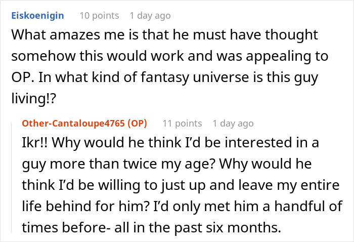 Reddit comments discussing a surprising interaction with a delusional client, expressing amazement and disbelief. Reddit comments discussing a surprising interaction with a delusional client, expressing amazement and disbelief.