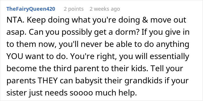Reddit comment discussing schedule change and babysitting nephews advice. Reddit comment discussing schedule change and babysitting nephews advice.