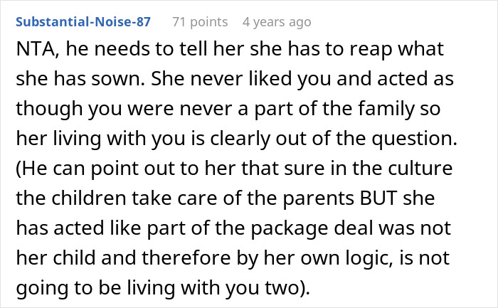 Reddit comment discussing family dynamics related to a mother-in-law and daughter-in-law’s strained relationship. Reddit comment discussing family dynamics related to a mother-in-law and daughter-in-law’s strained relationship.