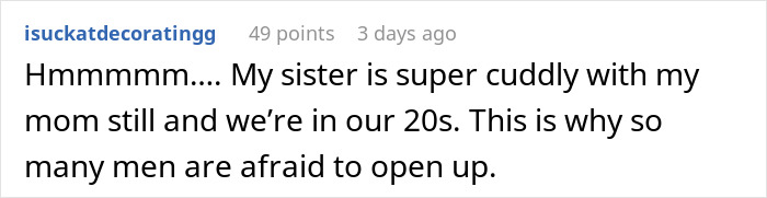Reddit comment discussing cuddling and emotional openness in young men. Reddit comment discussing cuddling and emotional openness in young men.
