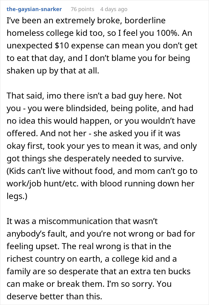 Text from a comment on a forum discussing an accidental charity event resulting from a good deed. Text from a comment on a forum discussing an accidental charity event resulting from a good deed.