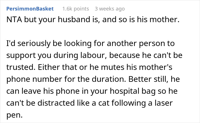 Reddit comment discussing husband and mother-in-law's behavior during pregnancy news decision. Reddit comment discussing husband and mother-in-law's behavior during pregnancy news decision.