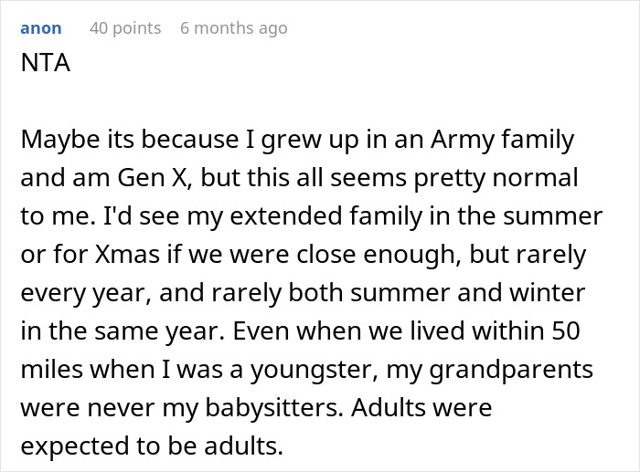 Reddit comment discussing family expectations and distance, related to a woman's expectations from her mom. Reddit comment discussing family expectations and distance, related to a woman's expectations from her mom.