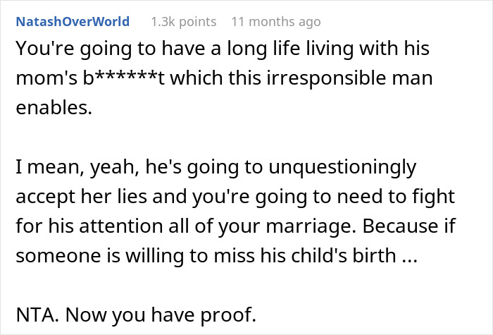 Comment advises mom-to-be about husband's loyalty, expressing concerns over his priorities with his mother. Comment advises mom-to-be about husband's loyalty, expressing concerns over his priorities with his mother.