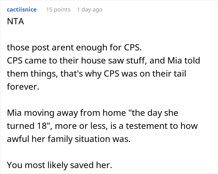 Reddit comment discussing eating disorder, CPS involvement, and family situation. Reddit comment discussing eating disorder, CPS involvement, and family situation.