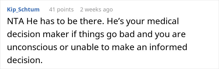 Comment discussing the importance of a husband being present for medical decisions near due date. Comment discussing the importance of a husband being present for medical decisions near due date.
