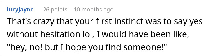 Man asking stranger to pay for his groceries while loading up a shopping cart in a supermarket aisle.