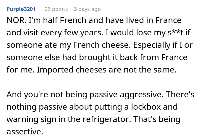 Text conversation about roommate stealing cheese and using a lockbox in the fridge. Text conversation about roommate stealing cheese and using a lockbox in the fridge.