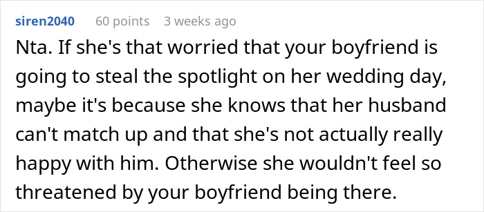 Online comment about leaving a friend's wedding due to no plus one invitation. Online comment about leaving a friend's wedding due to no plus one invitation.