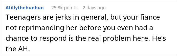 Comment discussing fiance, daughter, and gold digger dynamics, highlighting lack of reprimand as the issue. Comment discussing fiance, daughter, and gold digger dynamics, highlighting lack of reprimand as the issue.