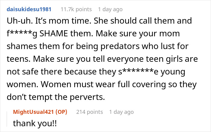 Reddit discussion about babysitting incident with a teen's tank top and a religious couple's refusal to pay.