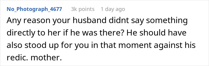 Comment discussing husband's support during breastfeeding incident with MIL, highlighting family tensions. Comment discussing husband's support during breastfeeding incident with MIL, highlighting family tensions.